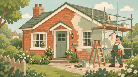 Whimsical animation of a bungalow rehab in progress